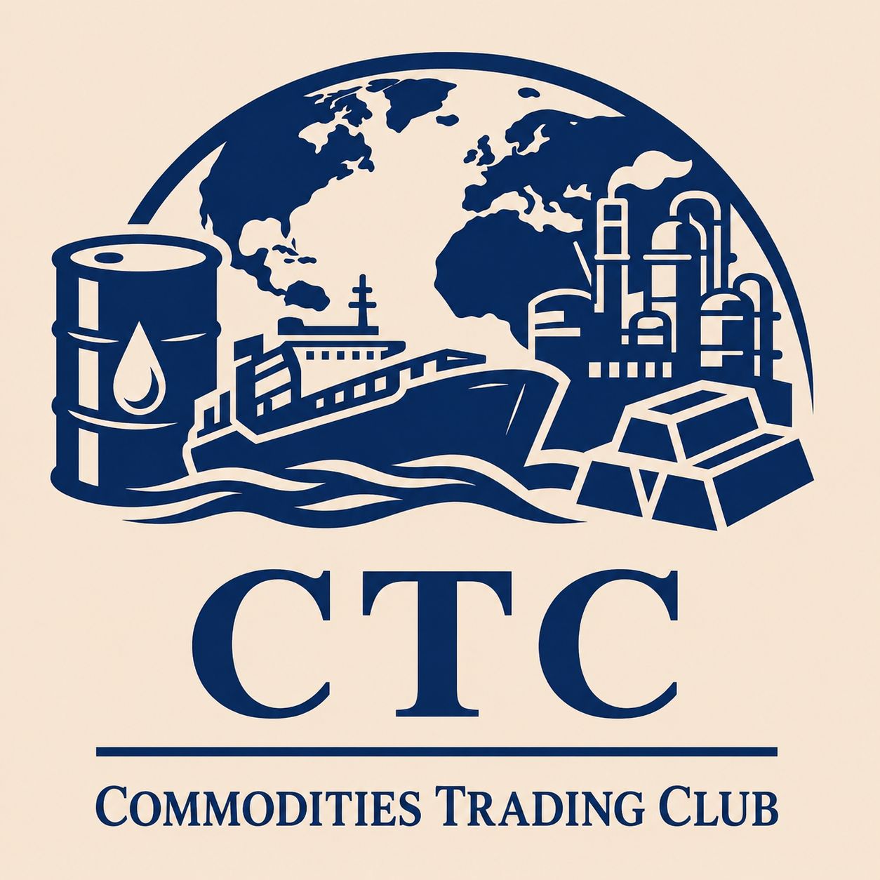 BU Commodities Trading Club logo featuring global commodities, shipping, energy, metals, and industry